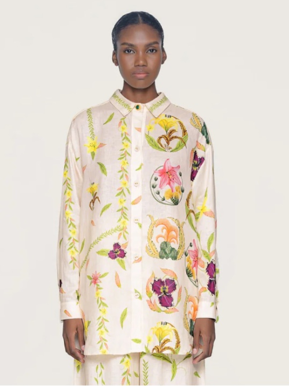 AGUA BY AGUA BENDITA Colombian Tropical Cecilia Marina Floral Button-Down Shirt